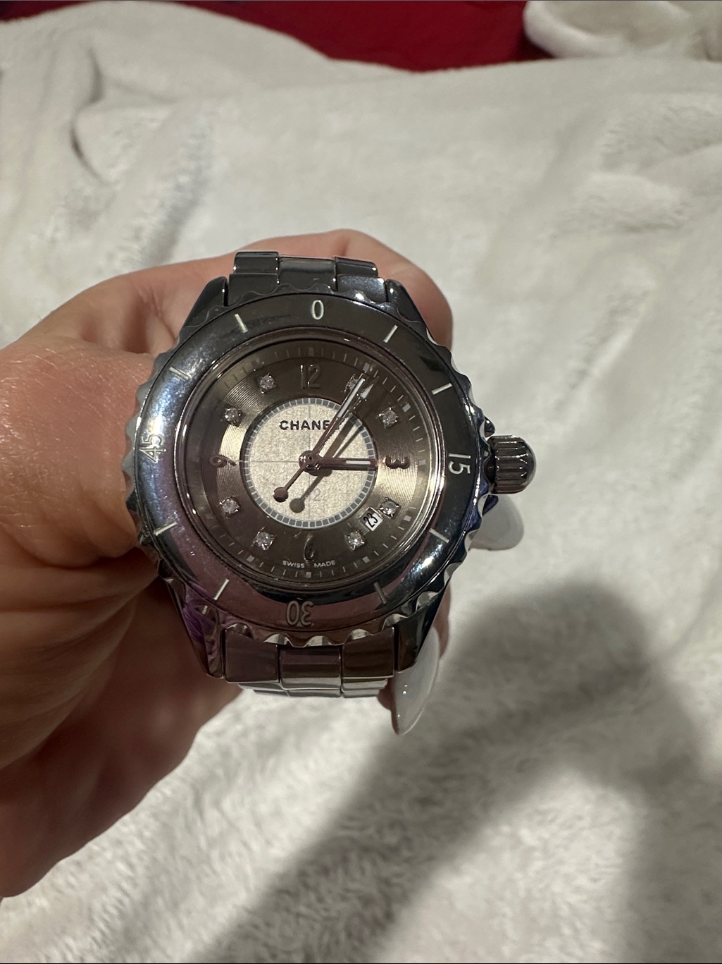 Chanel Mens Steel Watch With Grey Dial And Diamond Markers